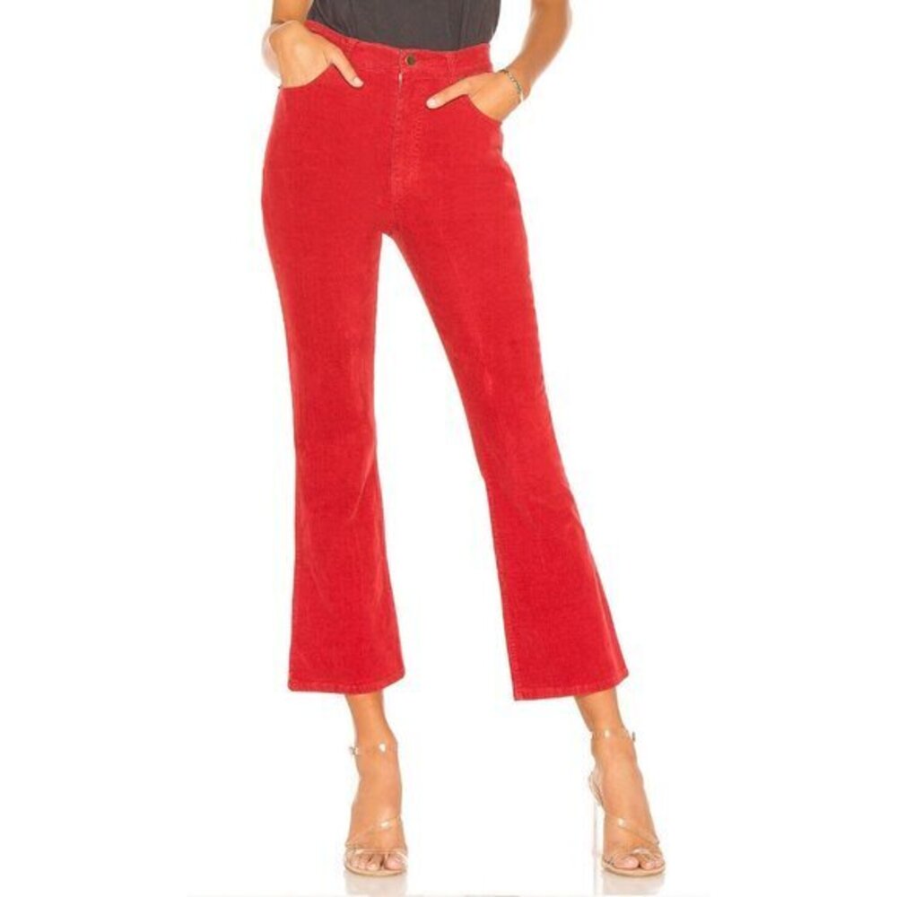 Pam & Gela Pant Ankle Flare Red Corduroy High Rise Cropped Flare Pants Sz 31 New